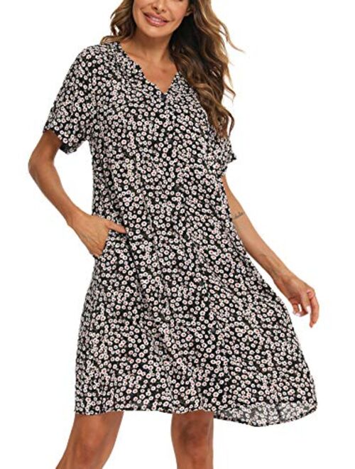 YOZLY House Dress Women Cotton Duster Robe Short Sleeve Housecoat Button Down Nightgown