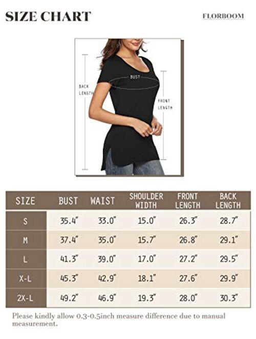 Florboom Womens Tshirts Short/Long Sleeve Scoop Neck Long Fitted Tops Plain T Shirts