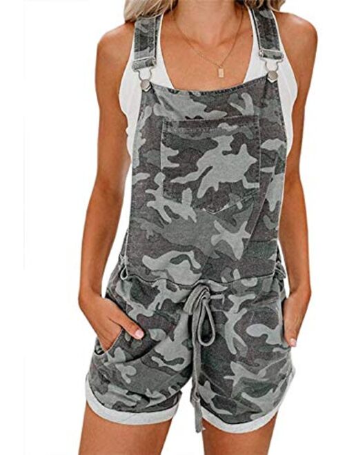 Meilidress Women's Bib Overall Shorts Summer Casual Camo Elastic Waist Comfy Fit Playsuit