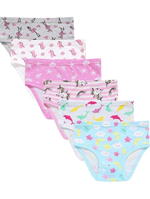 Slenily Little Girls' Soft Cotton Underwear Kids Cool Breathable Comfort Panty Briefs Toddler Undies(Pack of 6)