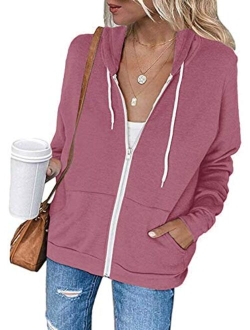 Womens Jacket Zip Up Hoodie Sweatshirt Long Sleeve Casual Drawstring Sport Coat With Pockets