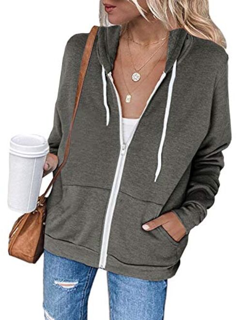 Meilidress Womens Jacket Zip Up Hoodie Sweatshirt Long Sleeve Casual Drawstring Sport Coat With Pockets