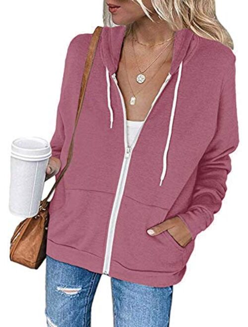 Meilidress Womens Jacket Zip Up Hoodie Sweatshirt Long Sleeve Casual Drawstring Sport Coat With Pockets