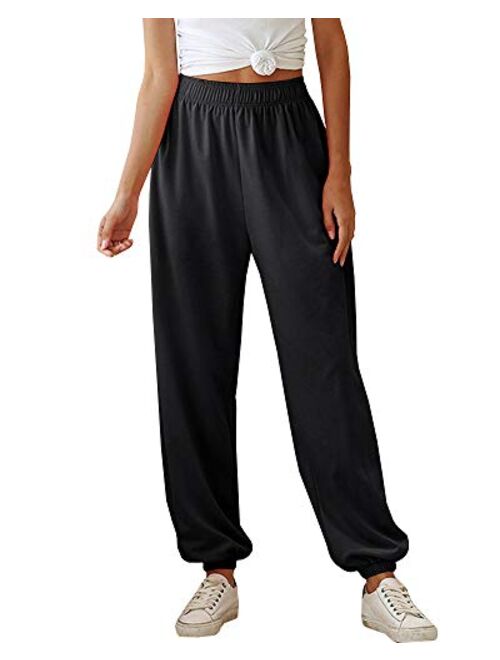 Meilidress Womens Casual Stretch Drawstring Jogger Pants High Waisted Workout Lounge Capri Sweatpants with Pockets