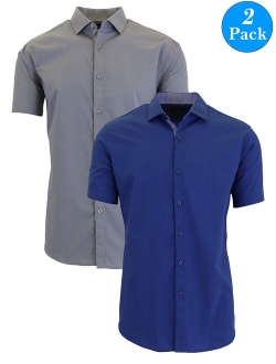 Men's Short Sleeve Slim-Fit Solid Dress Shirts (2-Pack)