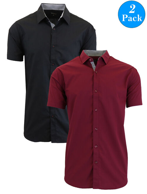 GBH Men's Short Sleeve Slim-Fit Solid Dress Shirts (2-Pack)