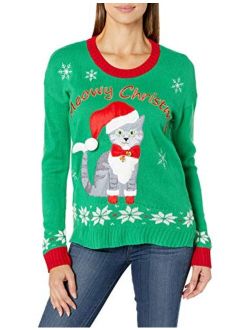 Juniors Dj Elf Cat Christmas Pullover Sweater