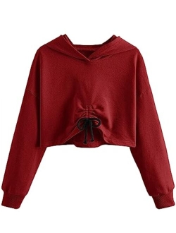 Kids Girl's Crop Tops Hoodies Long Sleeve Cute Drawstring Pullover Sweatshirts