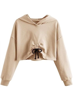 Kids Girl's Crop Tops Hoodies Long Sleeve Cute Drawstring Pullover Sweatshirts