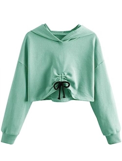 Kids Girl's Crop Tops Hoodies Long Sleeve Cute Drawstring Pullover Sweatshirts