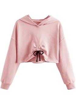 Kids Girl's Crop Tops Hoodies Long Sleeve Cute Drawstring Pullover Sweatshirts