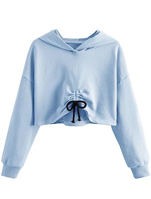 Meilidress Kids Girl's Crop Tops Hoodies Long Sleeve Cute Drawstring Pullover Sweatshirts