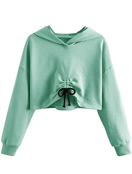 Meilidress Kids Girl's Crop Tops Hoodies Long Sleeve Cute Drawstring Pullover Sweatshirts