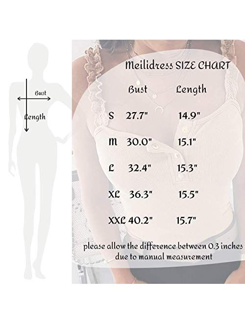 Meilidress Womens Sexy Sleeveless Tank Tops Ruffle Strap Bodycon Square Neck Button Ribbed Knit Blouse
