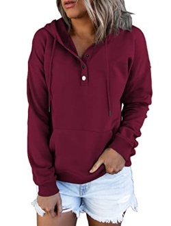 Ezymall Womens Casual Hoodies Pullover Tops Drawstring Long Sleeve Sweatshirts Fall Clothes With Pocket