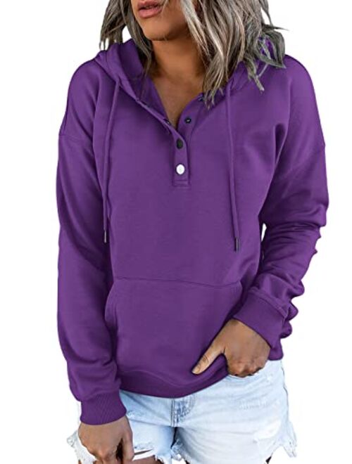 Ezymall Womens Casual Hoodies Pullover Tops Drawstring Long Sleeve Sweatshirts Fall Clothes With Pocket