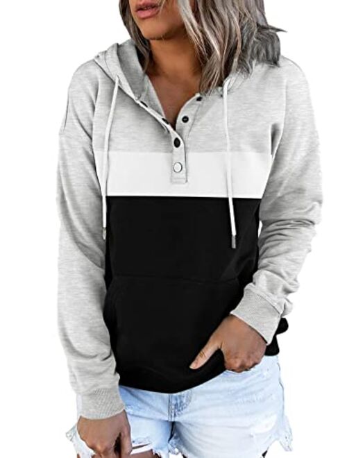 Ezymall Womens Casual Hoodies Pullover Tops Drawstring Long Sleeve Sweatshirts Fall Clothes With Pocket