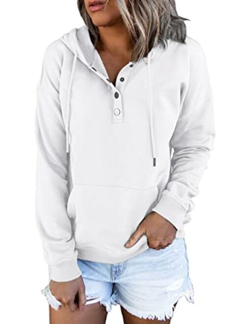 Ezymall Womens Casual Hoodies Pullover Tops Drawstring Long Sleeve Sweatshirts Fall Clothes With Pocket