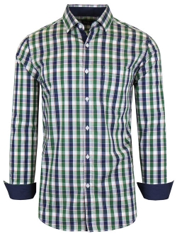 Men's Long Sleeve Slim-Fit Cotton-Stretch Plaid Dress Shirts