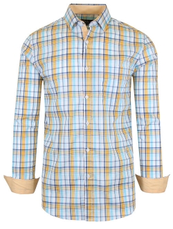 Men's Long Sleeve Slim-Fit Cotton-Stretch Plaid Dress Shirts