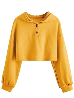 Kids Girl's Crop Tops Hoodies Long Sleeve Cute Fashion Pullover Sweatshirts With Button