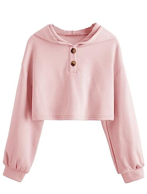 Meilidress Kids Girl's Crop Tops Hoodies Long Sleeve Cute Fashion Pullover Sweatshirts With Button