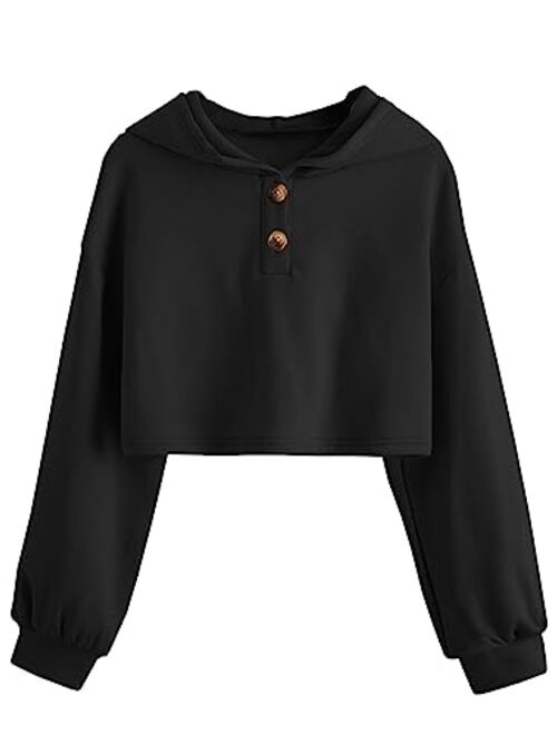 Meilidress Kids Girl's Crop Tops Hoodies Long Sleeve Cute Fashion Pullover Sweatshirts With Button