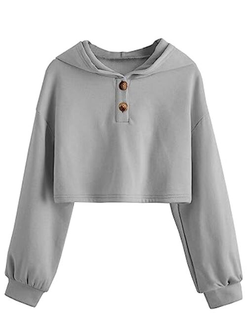 Meilidress Kids Girl's Crop Tops Hoodies Long Sleeve Cute Fashion Pullover Sweatshirts With Button