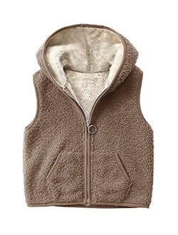 Girls Boys Sherpa Fleece Hoodies Vest Jacket Zipper Warm Sleeveless Fall Winter Outwear