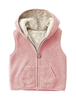 Girls Boys Sherpa Fleece Hoodies Vest Jacket Zipper Warm Sleeveless Fall Winter Outwear