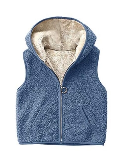 Girls Boys Sherpa Fleece Hoodies Vest Jacket Zipper Warm Sleeveless Fall Winter Outwear