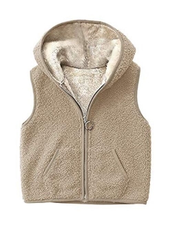 Girls Boys Sherpa Fleece Hoodies Vest Jacket Zipper Warm Sleeveless Fall Winter Outwear