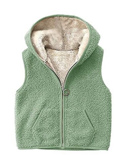 Girls Boys Sherpa Fleece Hoodies Vest Jacket Zipper Warm Sleeveless Fall Winter Outwear