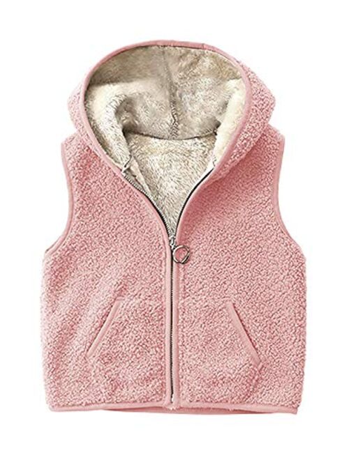 Meilidress Girls Boys Sherpa Fleece Hoodies Vest Jacket Zipper Warm Sleeveless Fall Winter Outwear