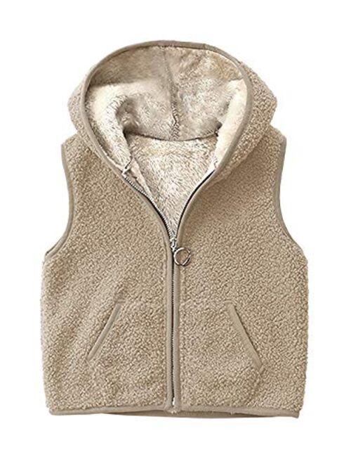 Meilidress Girls Boys Sherpa Fleece Hoodies Vest Jacket Zipper Warm Sleeveless Fall Winter Outwear