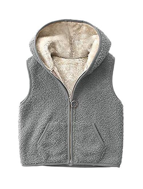 Meilidress Girls Boys Sherpa Fleece Hoodies Vest Jacket Zipper Warm Sleeveless Fall Winter Outwear