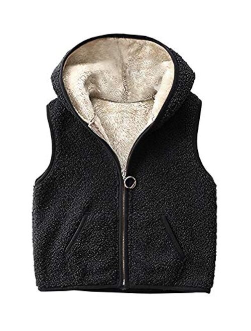 Meilidress Girls Boys Sherpa Fleece Hoodies Vest Jacket Zipper Warm Sleeveless Fall Winter Outwear