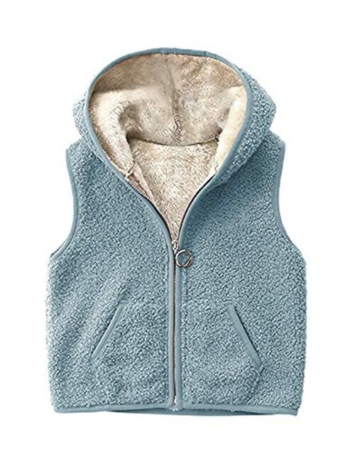 Meilidress Girls Boys Sherpa Fleece Hoodies Vest Jacket Zipper Warm Sleeveless Fall Winter Outwear