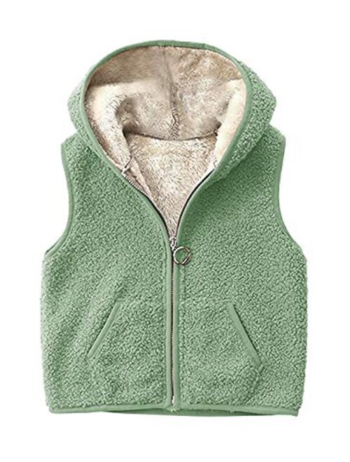 Meilidress Girls Boys Sherpa Fleece Hoodies Vest Jacket Zipper Warm Sleeveless Fall Winter Outwear