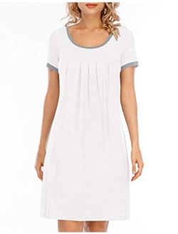 Women's Nightgown Sleepwear Soft Sleep Shirt Short Sleeve Scoopneck Pleated Nightshirt