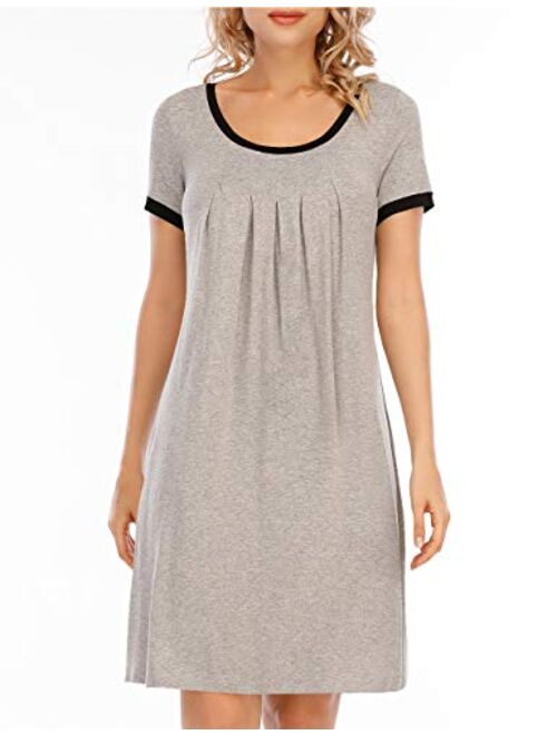 Hioinieiy Women's Nightgown Sleepwear Soft Sleep Shirt Short Sleeve Scoopneck Pleated Nightshirt