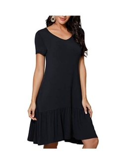 Casual Dresses for Women Loose Fit Comfy Short Sleeves T-Shirt Dresses with Pockets Fall Plus Size