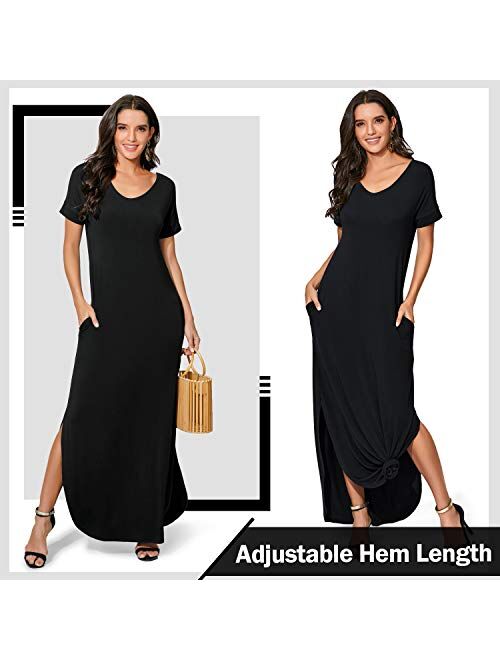 IUGA Casual Dresses for Women Loose Fit Comfy Short Sleeves T-Shirt Dresses with Pockets Fall Plus Size