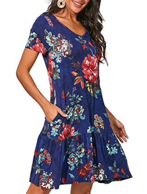 IUGA Casual Dresses for Women Loose Fit Comfy Short Sleeves T-Shirt Dresses with Pockets Fall Plus Size