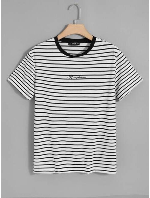 SHEIN Men Letter Graphic Striped Tee