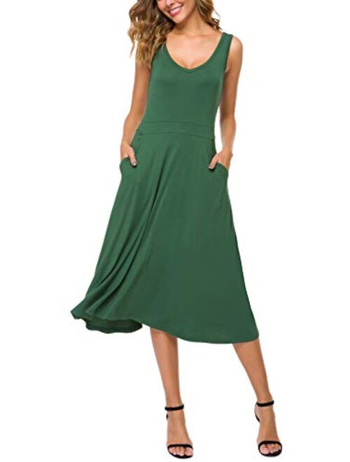 Urban CoCo Women's Summer Casual Sleeveless Flared Midi Dress Swing T-Shirt Dresses with Pockets