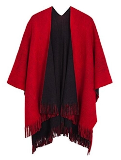 Women's Winter Vintage Poncho Capes Tassel Blanket Shawl Wrap Cardigan Coat