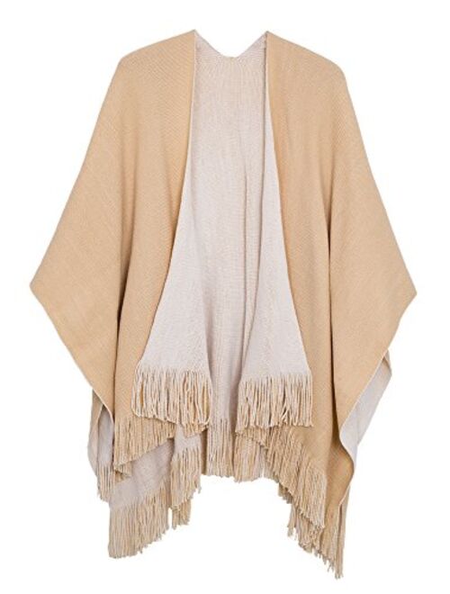 Urban CoCo Women's Winter Vintage Poncho Capes Tassel Blanket Shawl Wrap Cardigan Coat