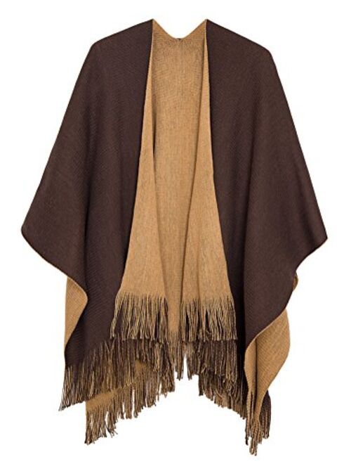 Urban CoCo Women's Winter Vintage Poncho Capes Tassel Blanket Shawl Wrap Cardigan Coat