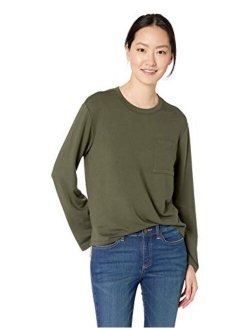 Amazon Brand - Daily Ritual Women's Supersoft Terry Long-Sleeve Boxy Pocket Tee